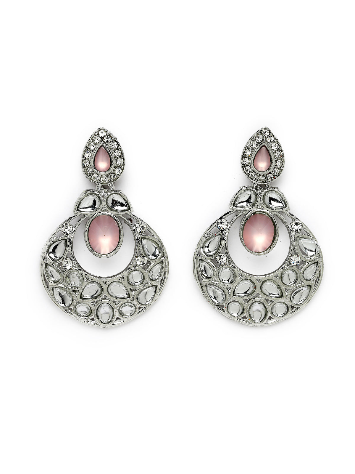 Sukkhi Felicitous Rhodium Plated Pink AD Stone Collar Bone Necklace Set With Earring And Maangtika | Jewellery Set For Women (NS105724)