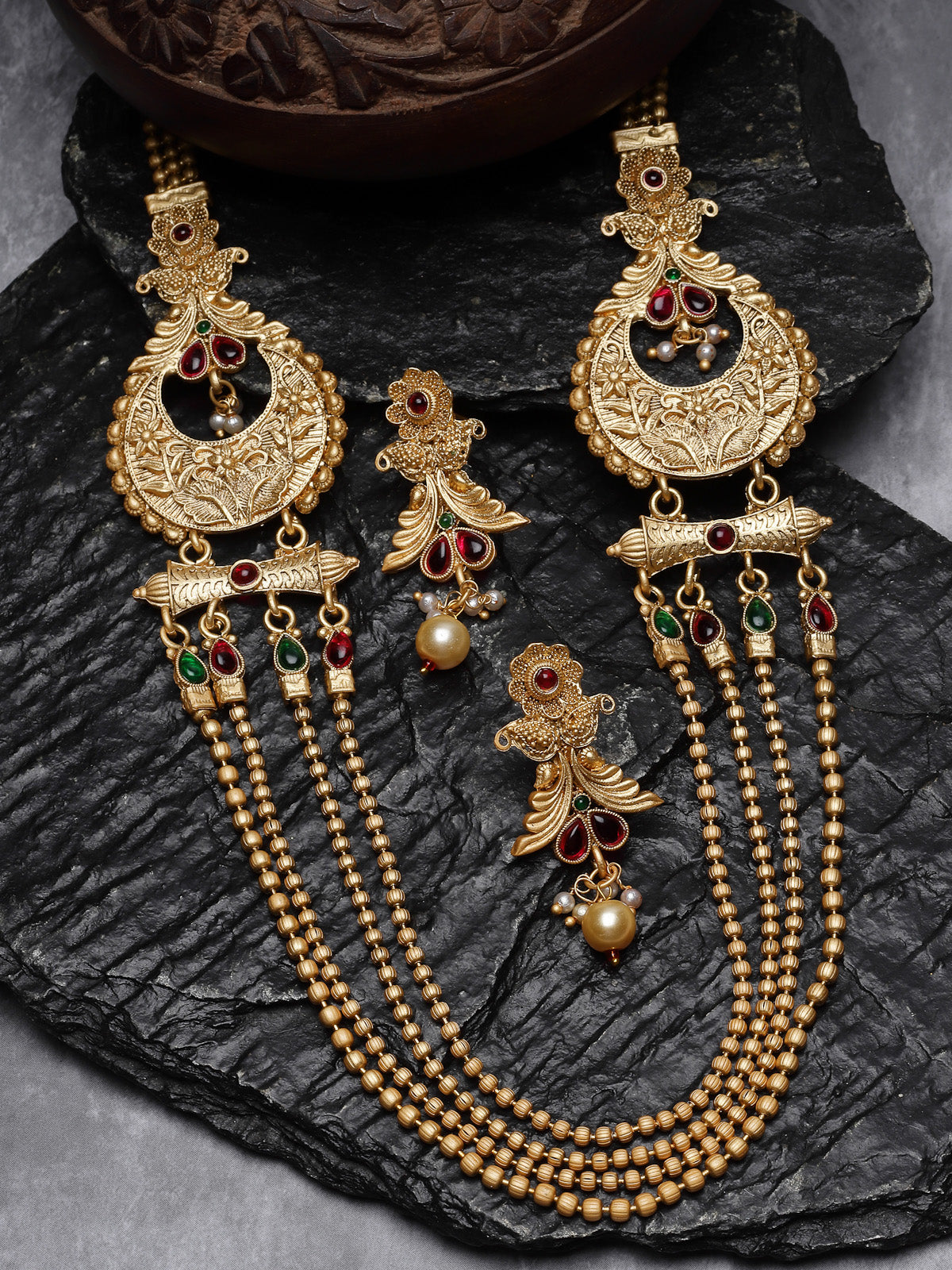 Sukkhi Impressive Gold Plated Rani Haar Long Multistring Necklace Set And Earring | Jewellery Set For Women (NS105725)