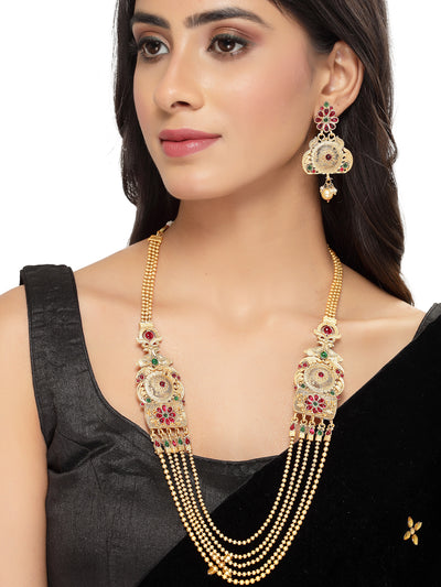 Sukkhi Heavenly Gold Plated Rani Haar Long Kundan Studded Multistring Necklace Set And Earring | Jewellery Set For Women (NS105727)