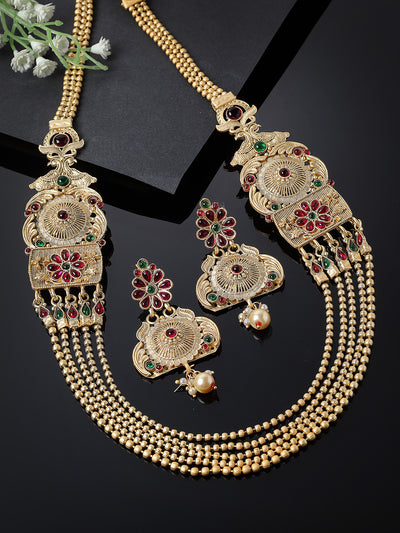 Sukkhi Heavenly Gold Plated Rani Haar Long Kundan Studded Multistring Necklace Set And Earring | Jewellery Set For Women (NS105727)