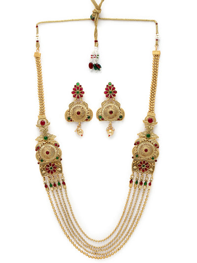 Sukkhi Heavenly Gold Plated Rani Haar Long Kundan Studded Multistring Necklace Set And Earring | Jewellery Set For Women (NS105727)