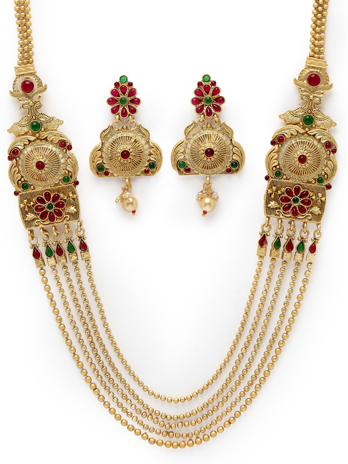 Sukkhi Heavenly Gold Plated Rani Haar Long Kundan Studded Multistring Necklace Set And Earring | Jewellery Set For Women (NS105727)