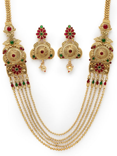 Sukkhi Heavenly Gold Plated Rani Haar Long Kundan Studded Multistring Necklace Set And Earring | Jewellery Set For Women (NS105727)