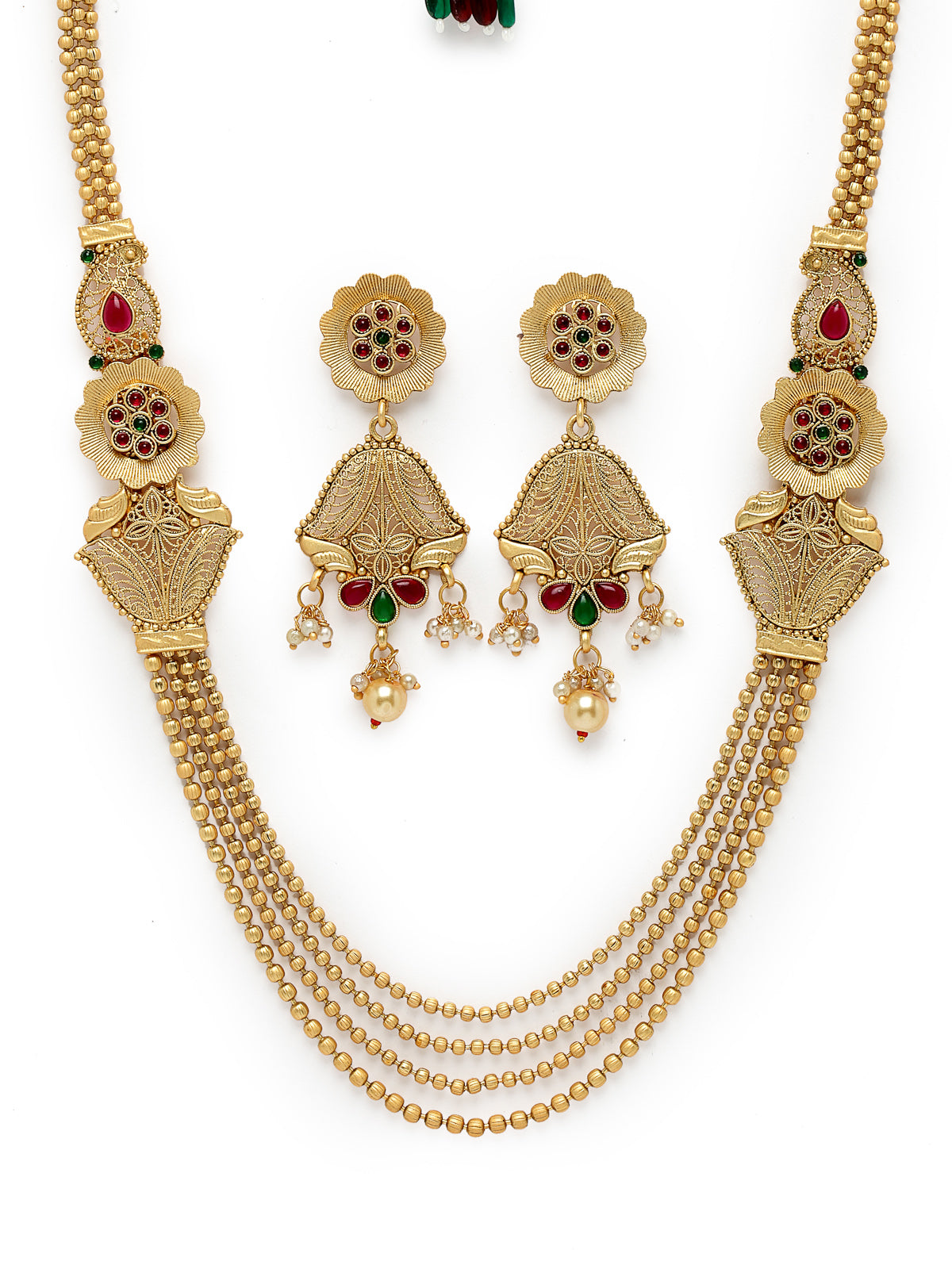Sukkhi Natural Gold Plated Rani Haar Long Kundan Studded Multistring Necklace Set And Earring | Jewellery Set For Women (NS105728)