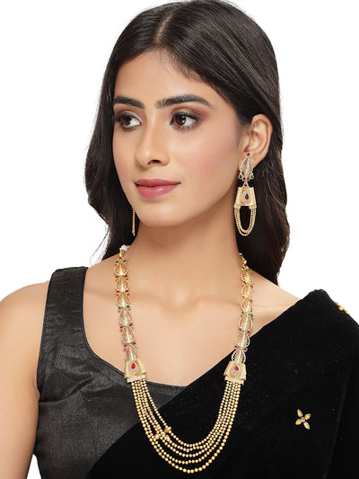 Sukkhi Intriguing Gold Plated Rani Haar Long Kundan Studded Matinee Necklace Set And Earring | Jewellery Set For Women (NS105731)