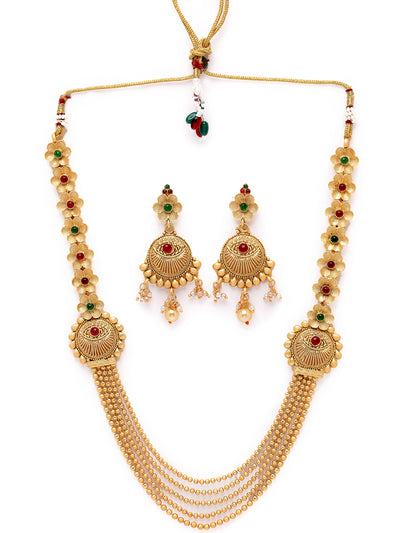 Sukkhi Ethnicfloral Gold Plated Rani Haar Long Kundan Studded Multistring Necklace Set And Earring | Jewellery Set For Women (NS105732)