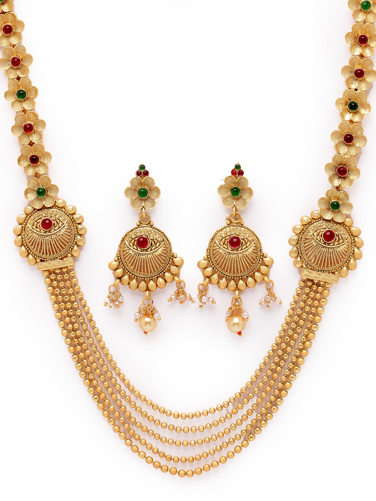 Sukkhi Ethnicfloral Gold Plated Rani Haar Long Kundan Studded Multistring Necklace Set And Earring | Jewellery Set For Women (NS105732)