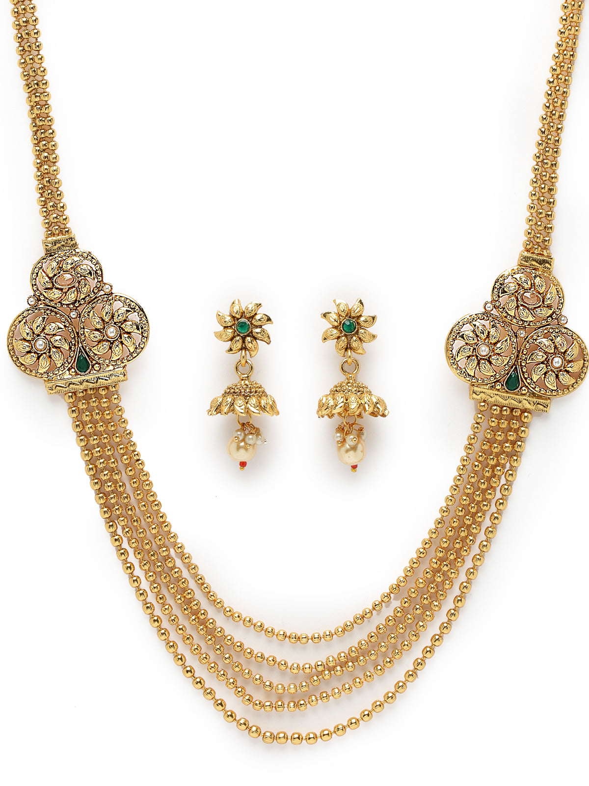 Sukkhi Inspiring Gold Plated Golden Rani Haar Long Kundan Studded Multistring Necklace Set And Earring | Jewellery Set For Women (NS105736)