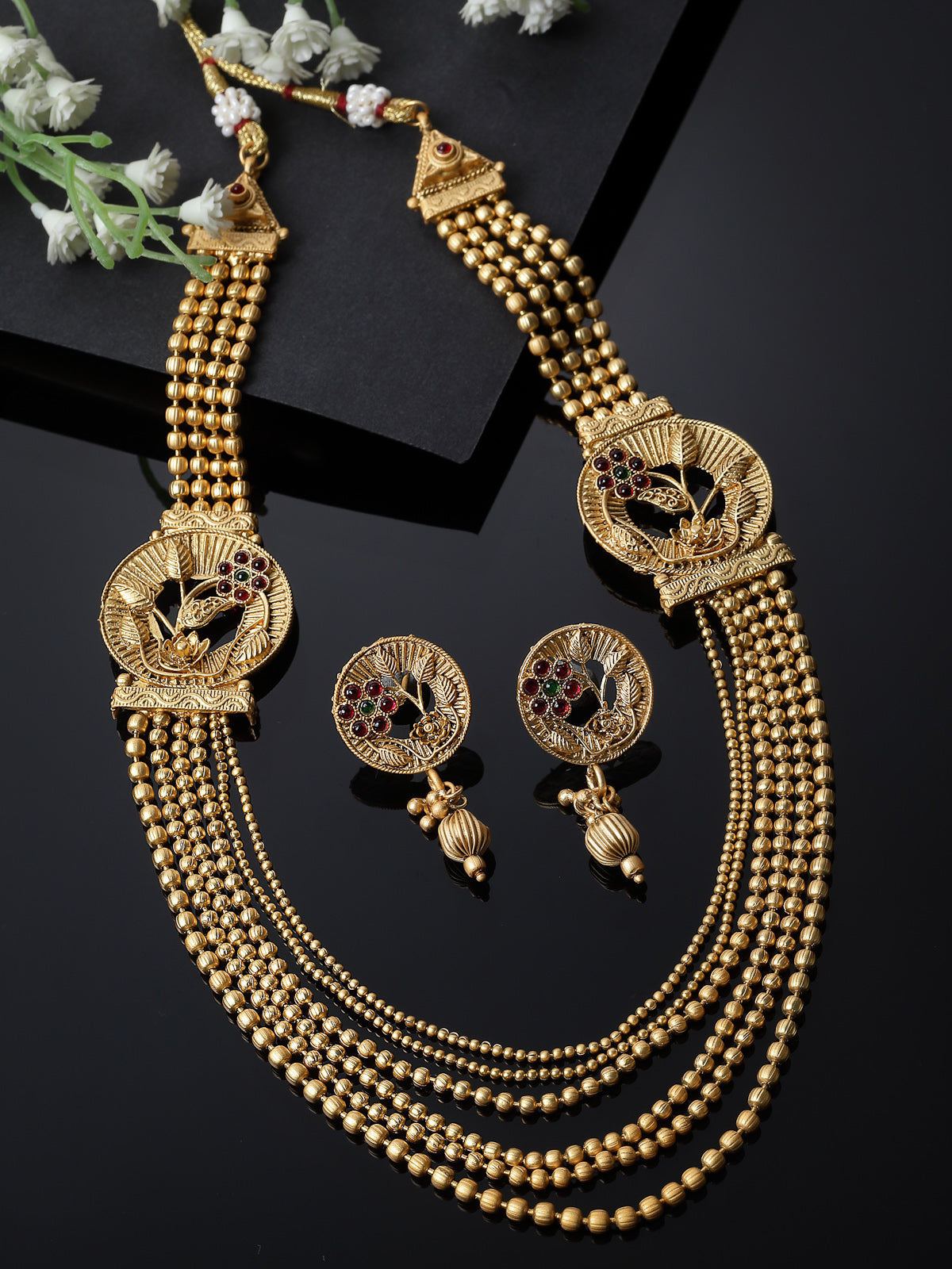 Sukkhi Awesome Gold Plated Golden Rani Haar Long Kundan Studded Multistring Necklace Set And Earring | Jewellery Set For Women (NS105745)