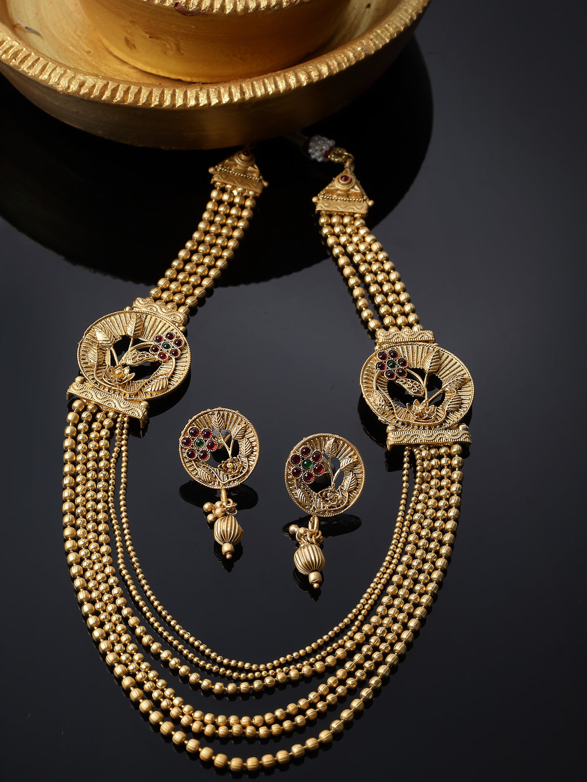 Sukkhi Awesome Gold Plated Golden Rani Haar Long Kundan Studded Multistring Necklace Set And Earring | Jewellery Set For Women (NS105745)