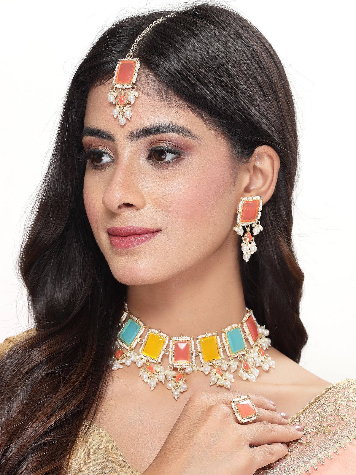 Studio Sukkhi Arresting Gold Plated Multi Beads Choker Necklace Set For Women NS105798