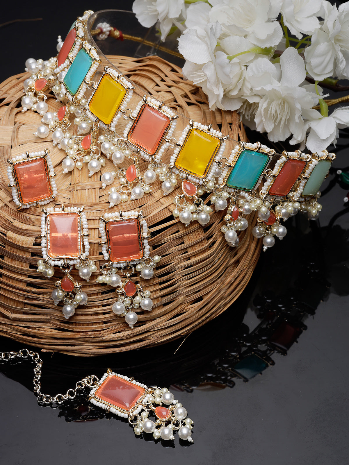 Studio Sukkhi Arresting Gold Plated Multi Beads Choker Necklace Set For Women NS105798