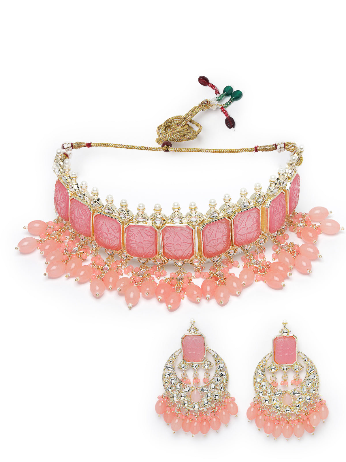 Studio Sukkhi Fashion-forward Gold Plated Pink Beads Choker Necklace Set For Women NS105800