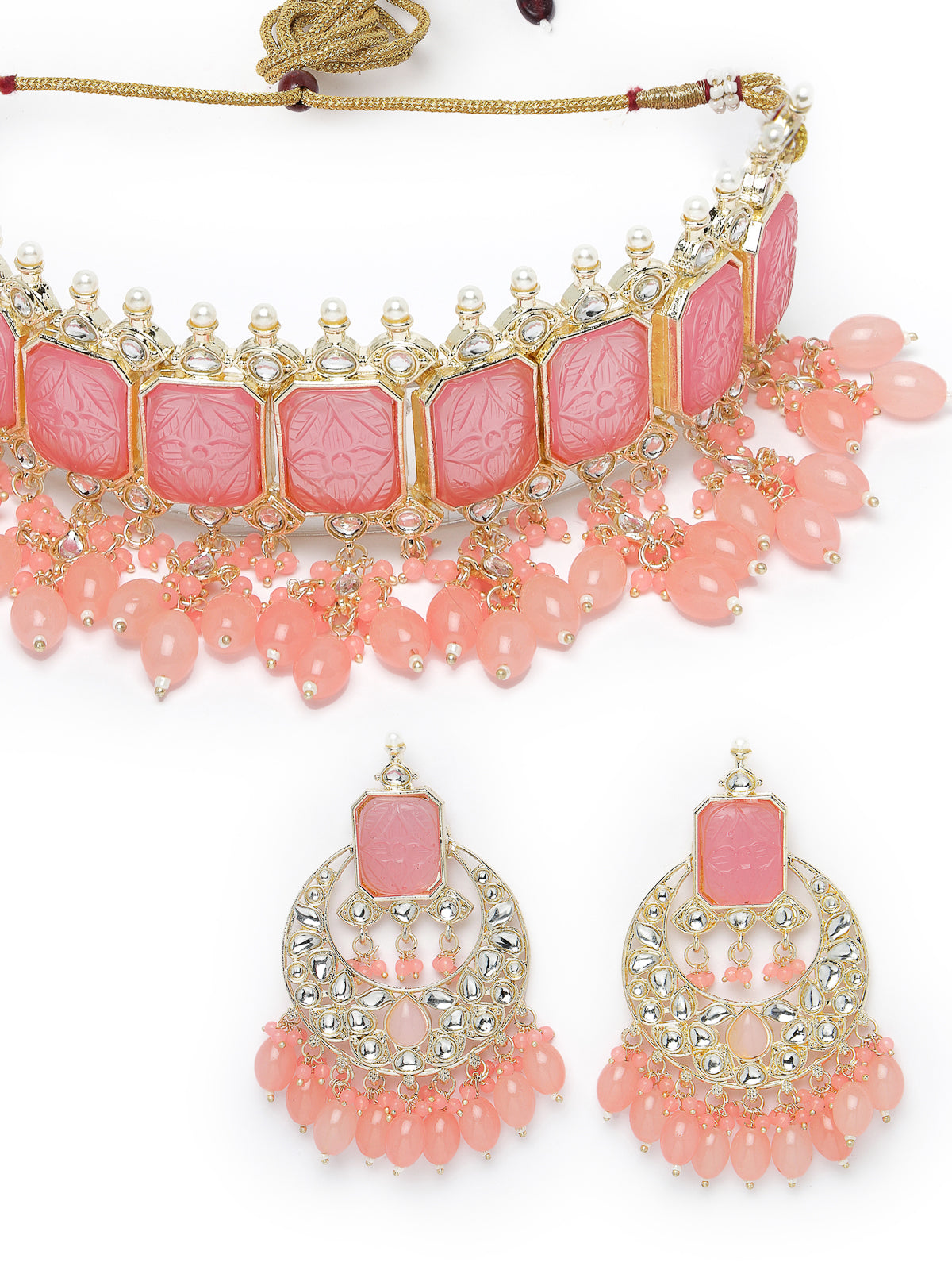 Studio Sukkhi Fashion-forward Gold Plated Pink Beads Choker Necklace Set For Women NS105800