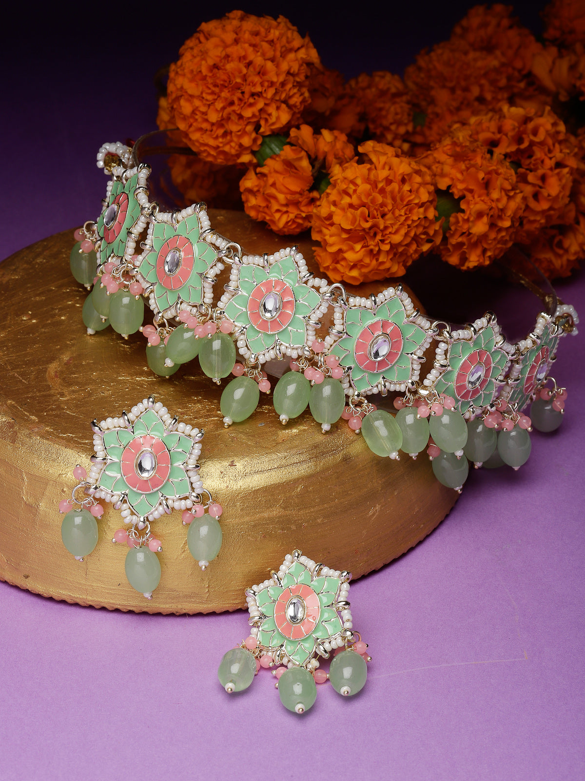 Studio Sukkhi Attractive Gold Plated Meenakari Cascading Waterfall Beads Necklace Set for Women NS105801