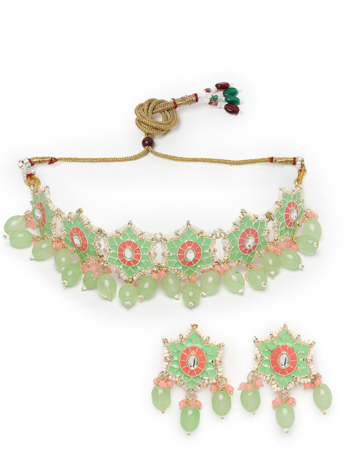 Studio Sukkhi Attractive Gold Plated Meenakari Cascading Waterfall Beads Necklace Set for Women NS105801