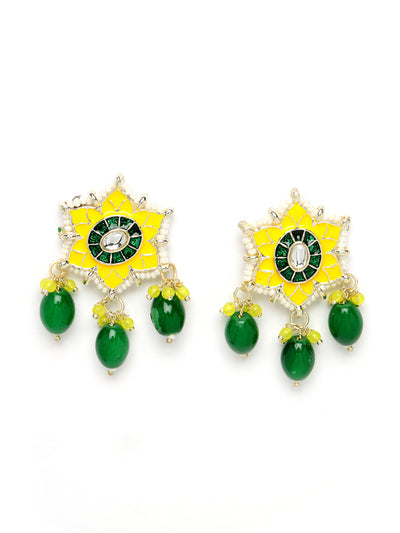 Studio Sukkhi Divine Gold Plated Yellow & Green Beads Cluster Drops Kundan Choker Necklace Set For Women NS105802