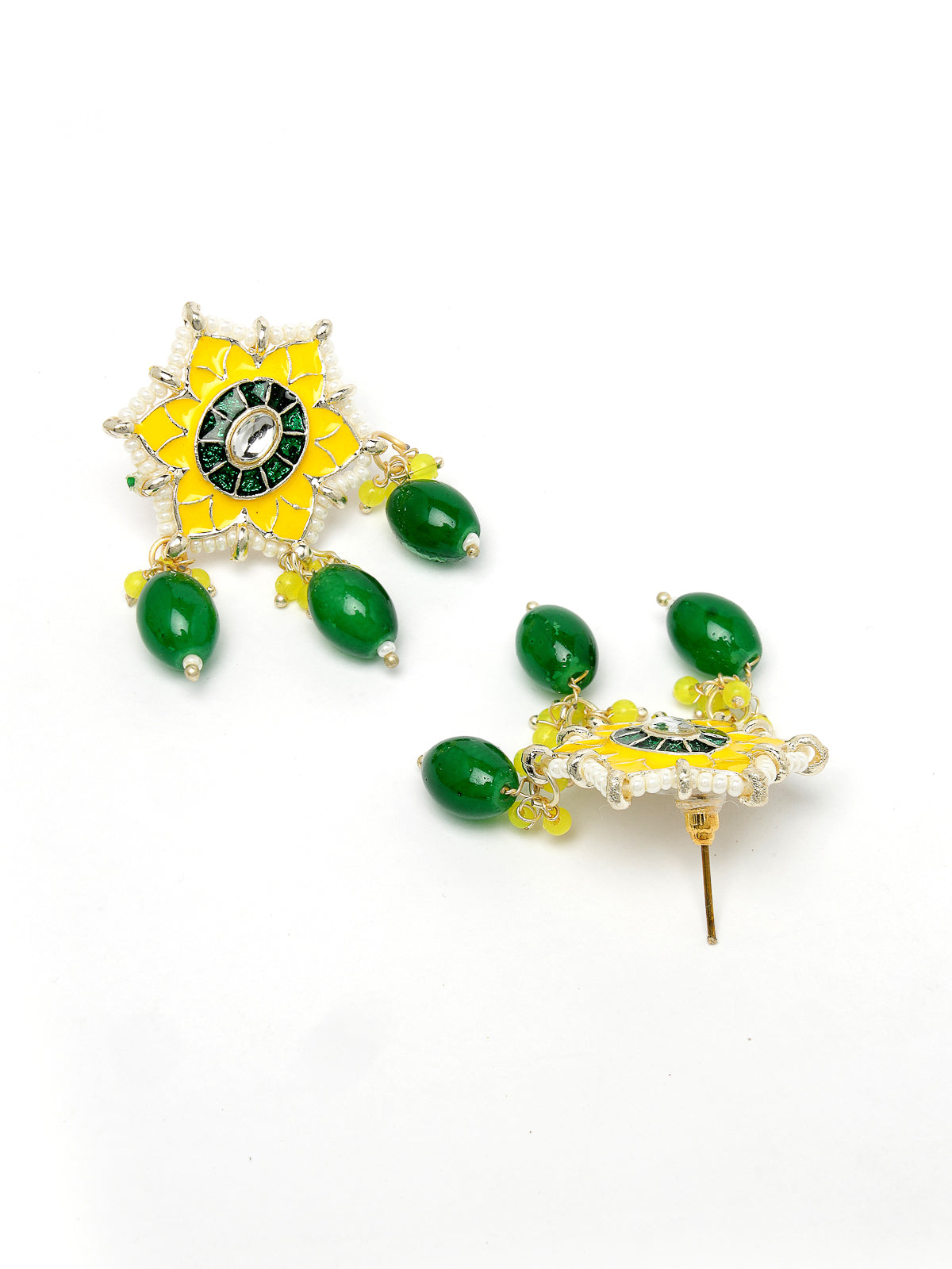 Studio Sukkhi Divine Gold Plated Yellow & Green Beads Cluster Drops Kundan Choker Necklace Set For Women NS105802