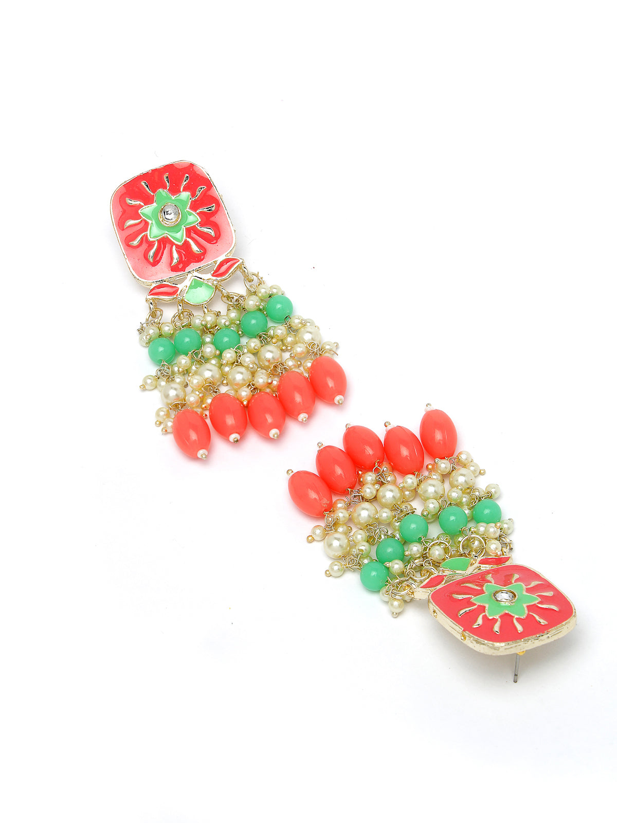 Studio Sukkhi Aesthetic Gold Plated Pink & Mint Green Enamel Choker Necklace Set For Women NS105806