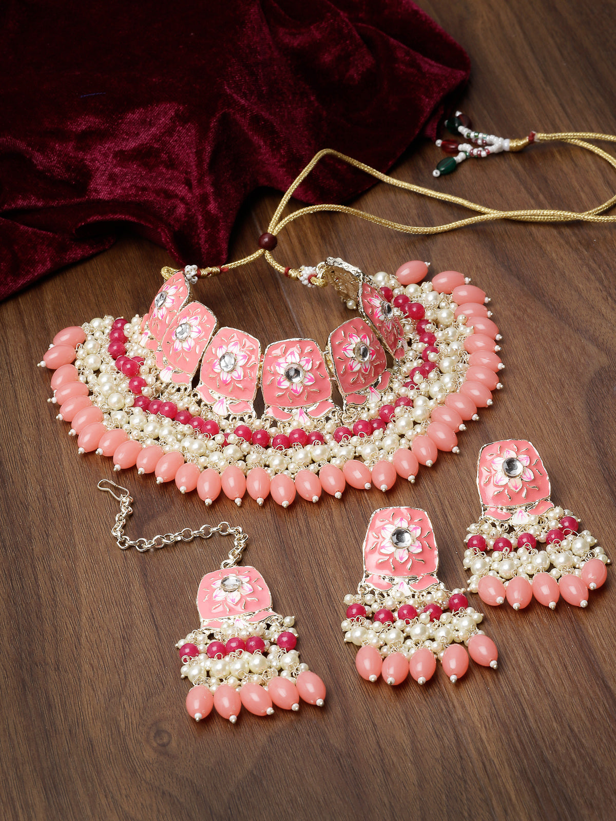 Studio Sukkhi Pleasing Gold Plated Pink & Peach Enamel Choker Necklace Set For Women NS105807