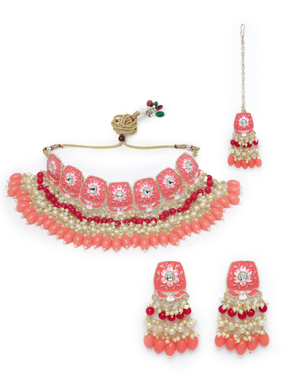 Studio Sukkhi Pleasing Gold Plated Pink & Peach Enamel Choker Necklace Set For Women NS105807