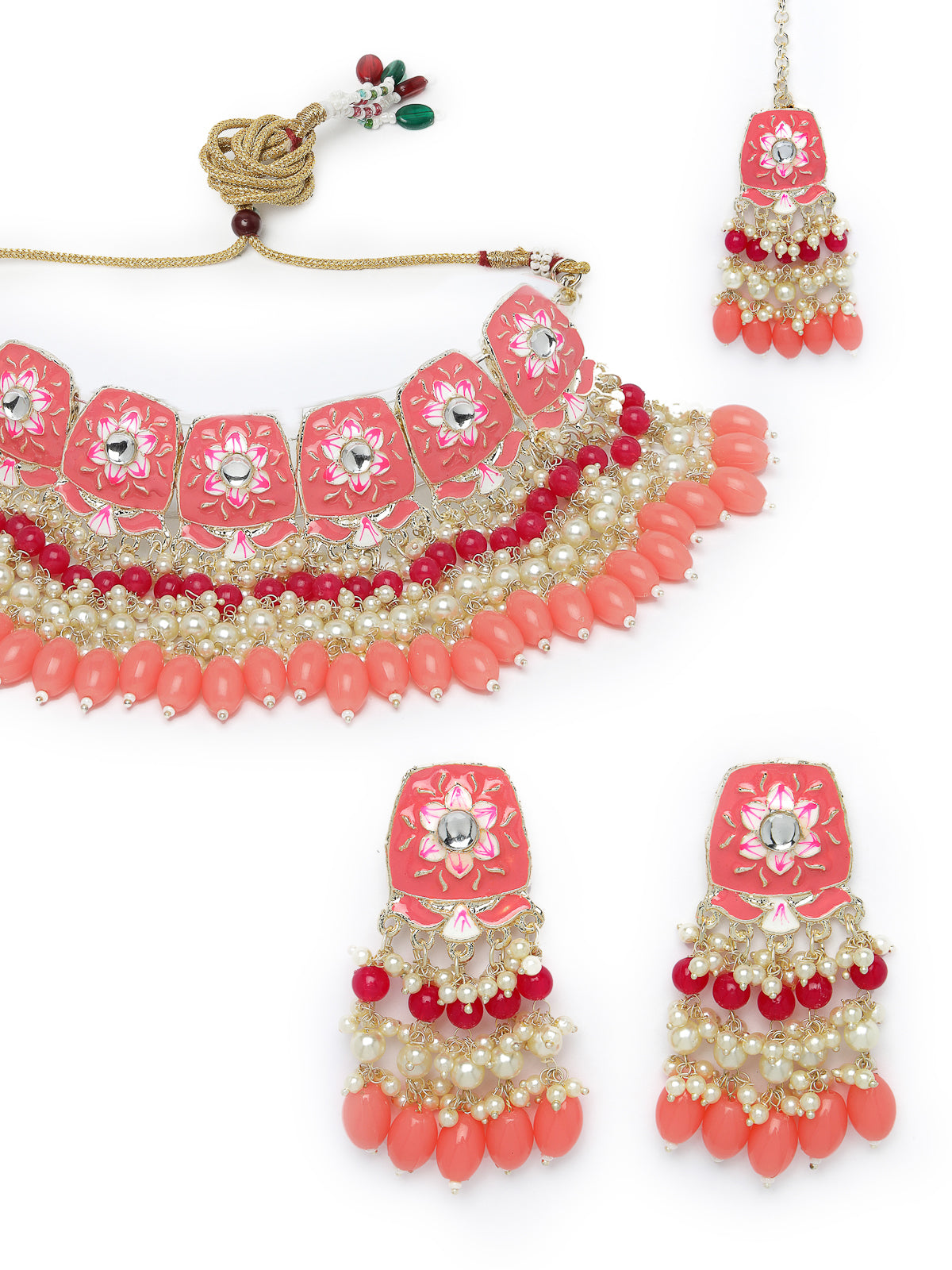 Studio Sukkhi Pleasing Gold Plated Pink & Peach Enamel Choker Necklace Set For Women NS105807