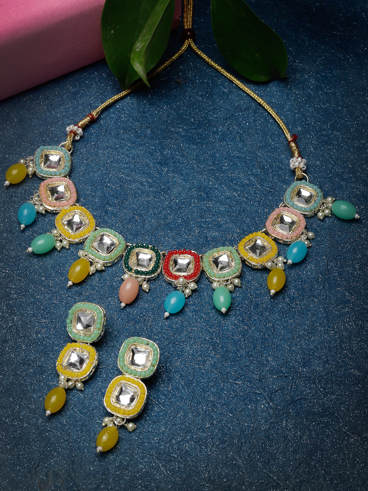 Studio Sukkhi Drop-Dead Gold Plated Multi Stone & Beads Choker Necklace Set For Women NS105808