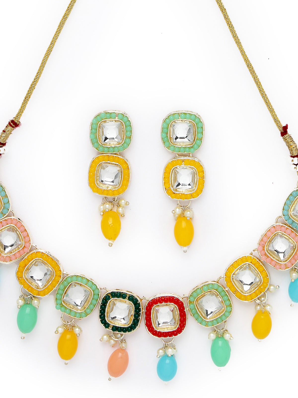 Studio Sukkhi Drop-Dead Gold Plated Multi Stone & Beads Choker Necklace Set For Women NS105808