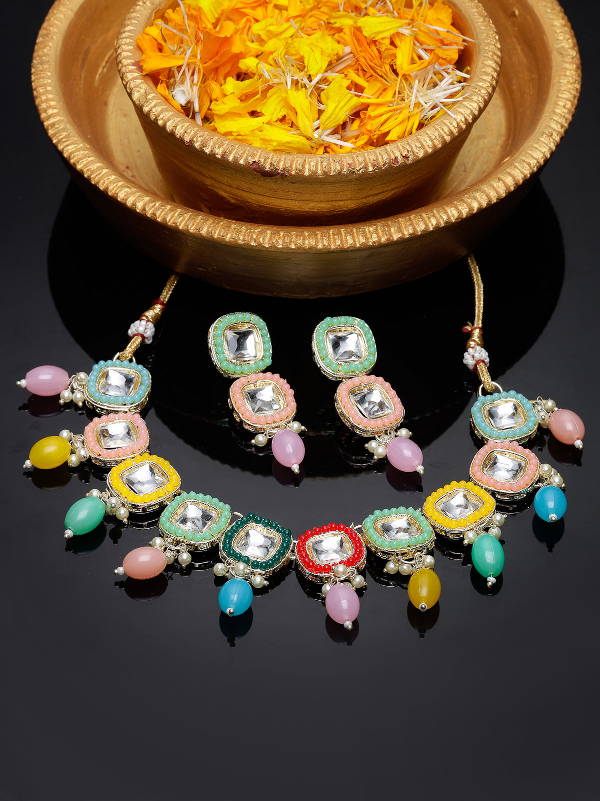 Studio Sukkhi Fanciable Gold Plated Multi Stone & Beads Choker Necklace Set For Women NS105809