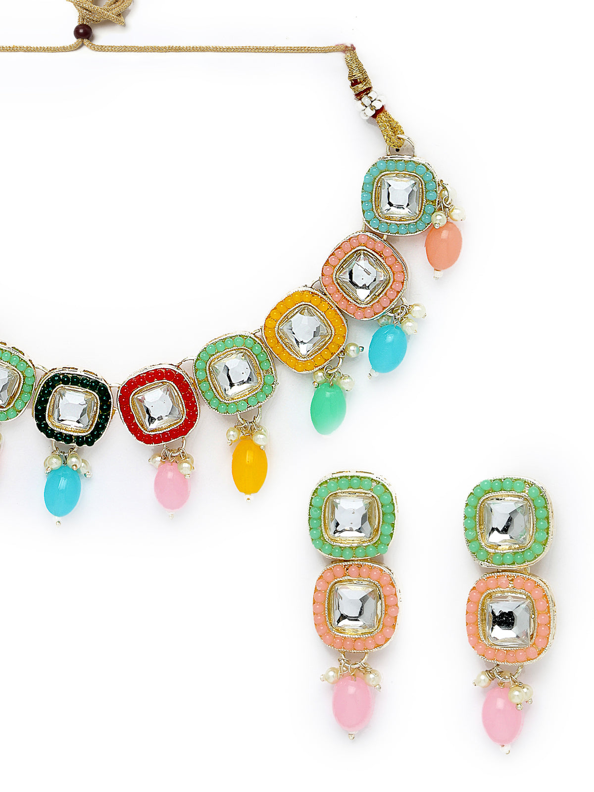 Studio Sukkhi Fanciable Gold Plated Multi Stone & Beads Choker Necklace Set For Women NS105809