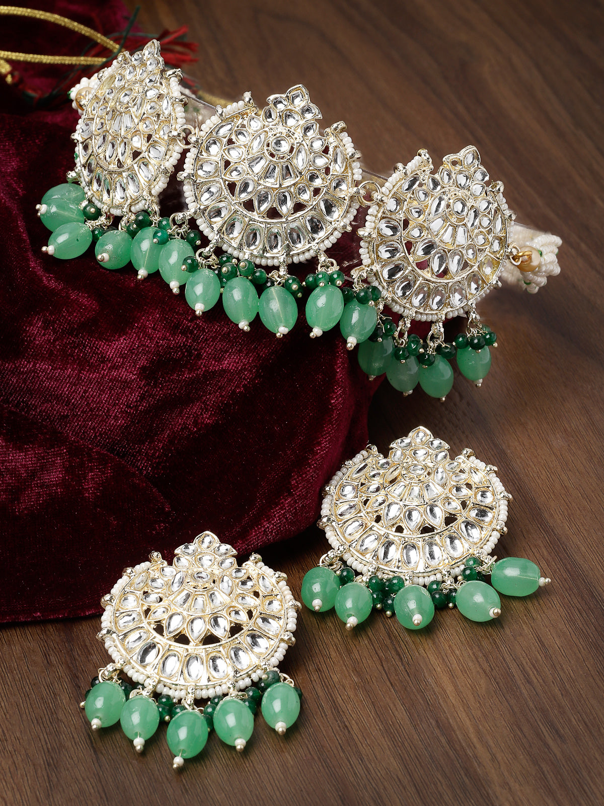 Studio Sukkhi Easy Gold Plated Green Kundan & Beads Choker Necklace Set For Women NS105811