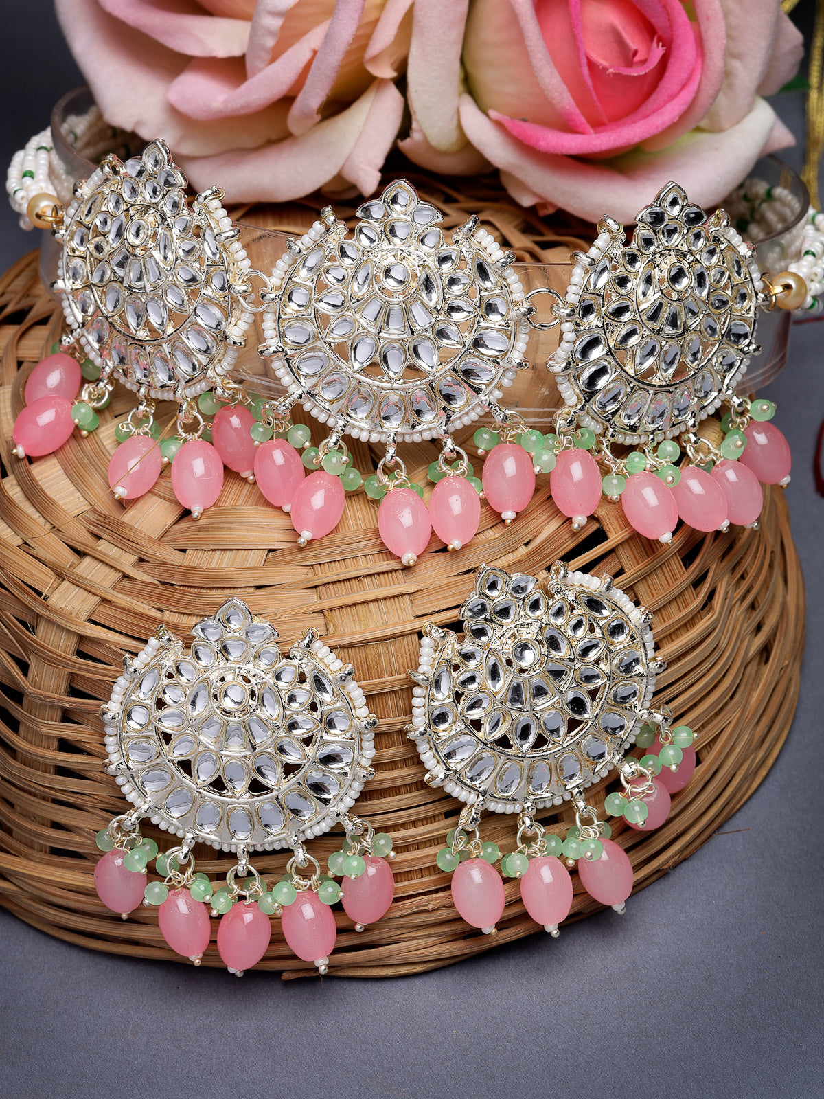 Studio Sukkhi Glam Gold Plated Pink Kundan & Beads Choker Necklace Set For Women NS105812