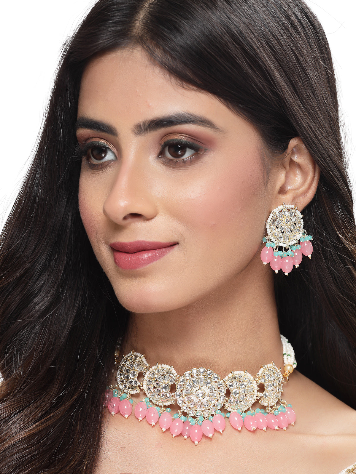 Studio Sukkhi All-Season Gold Plated Pink Kundan & Beads Choker Necklace Set For Women NS105814