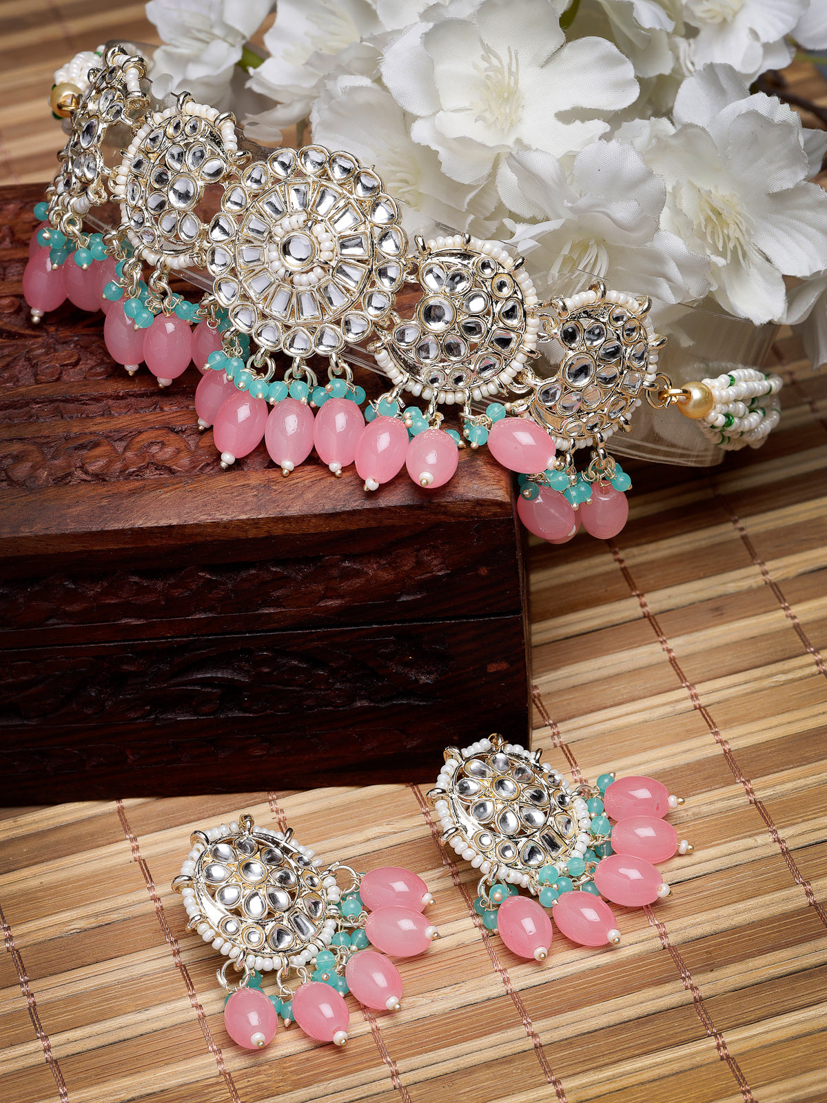 Studio Sukkhi All-Season Gold Plated Pink Kundan & Beads Choker Necklace Set For Women NS105814