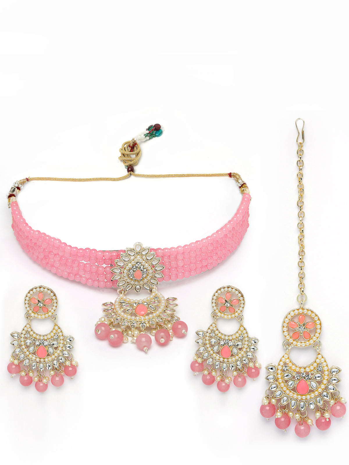 Studio Sukkhi Delightful Gold Plated Pink Kundan & Beads Choker Necklace Set For Women NS105817