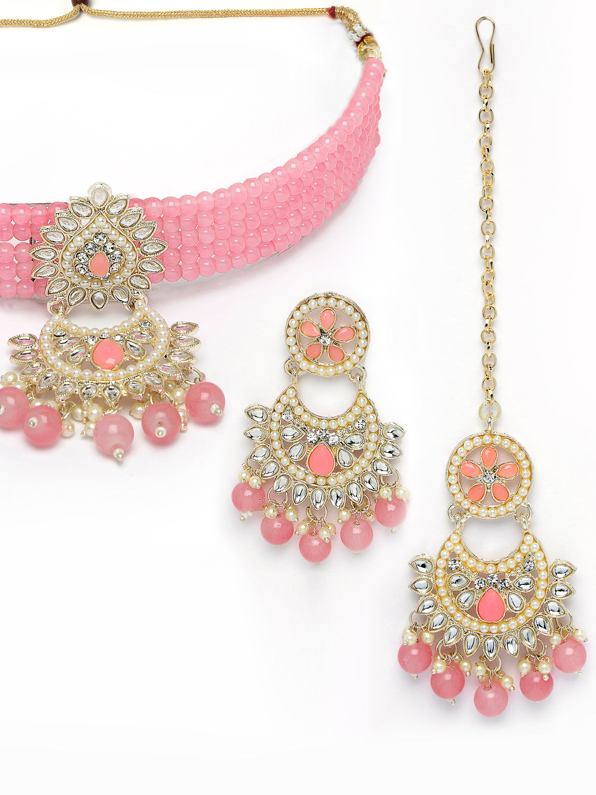 Studio Sukkhi Delightful Gold Plated Pink Kundan & Beads Choker Necklace Set For Women NS105817