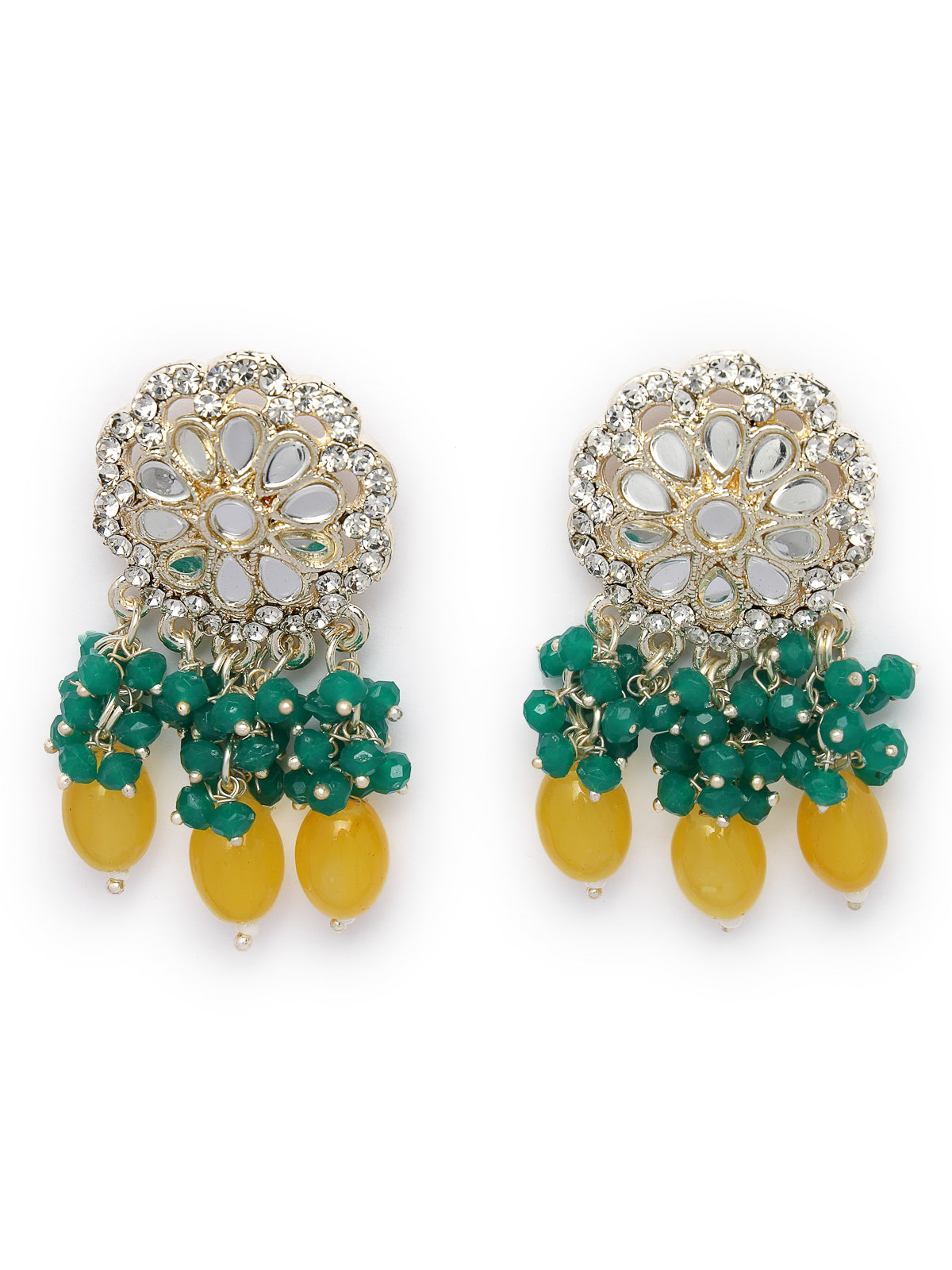 Studio Sukkhi Lively Gold Plated Yellow & Green Kundan & Beads Choker Necklace Set For Women NS105819
