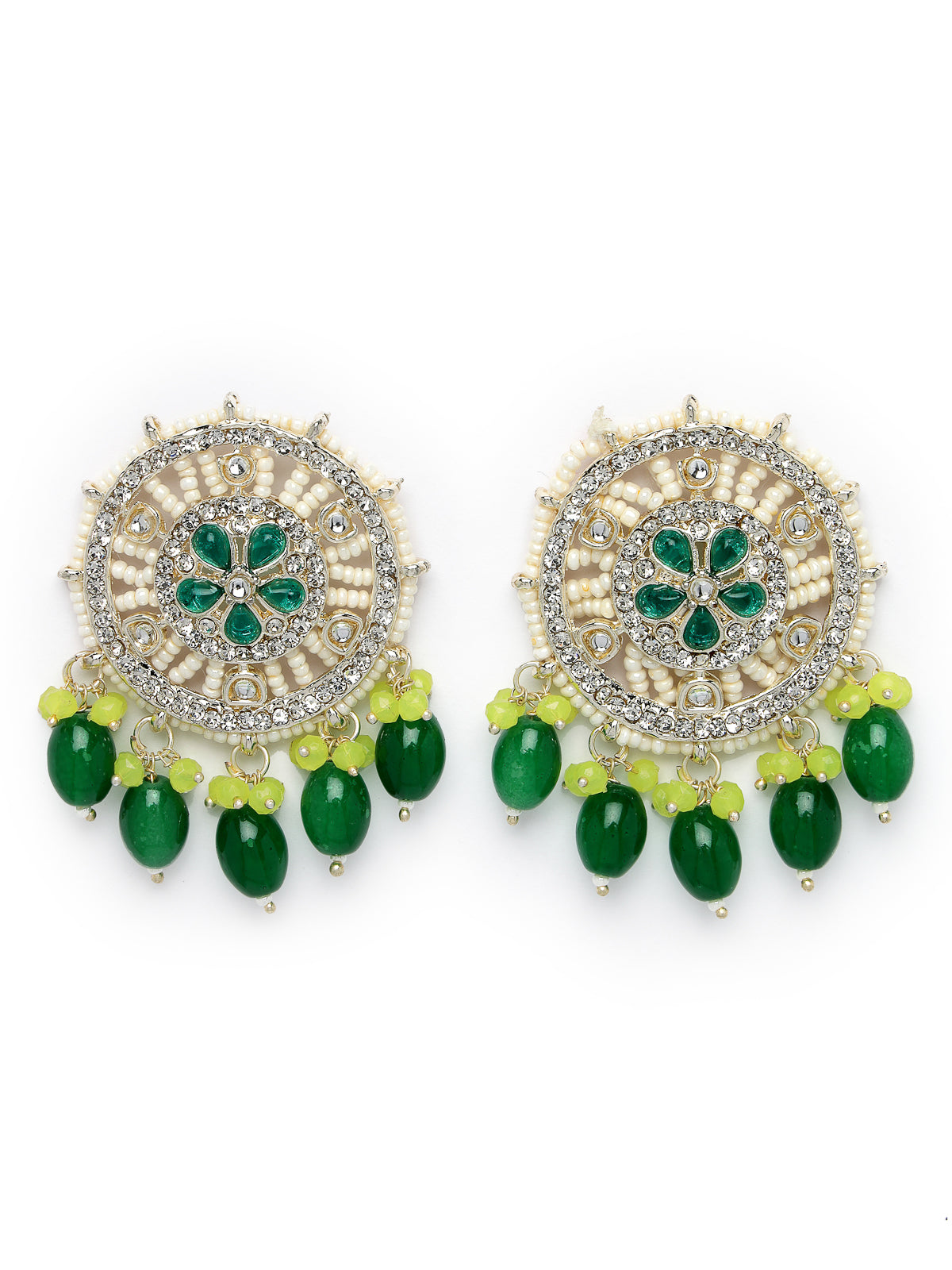 Studio Sukkhi Stunning Gold Plated Yellow & Green Kundan & Beads Multistrand Choker Necklace Set For Women NS105820