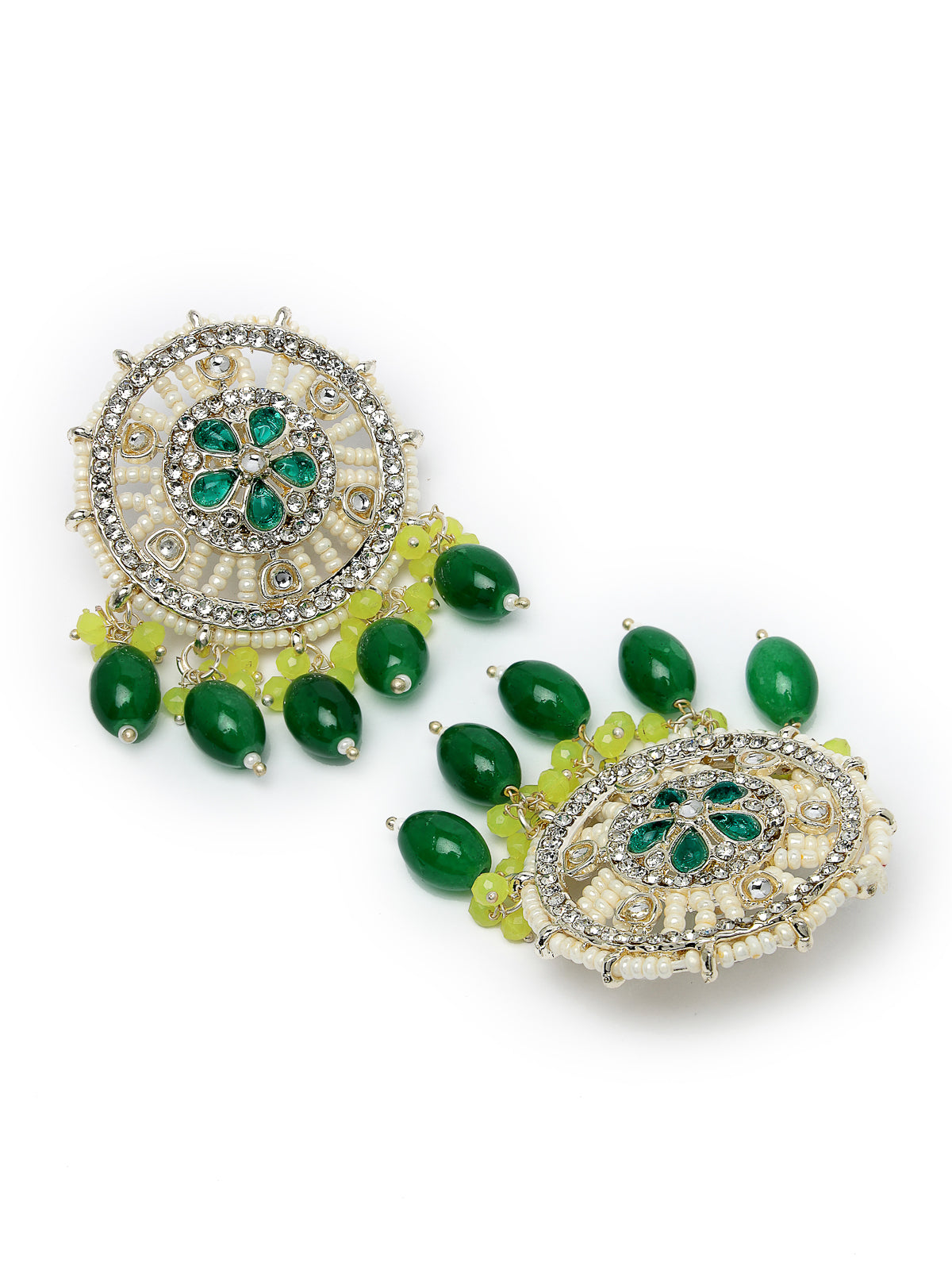 Studio Sukkhi Stunning Gold Plated Yellow & Green Kundan & Beads Multistrand Choker Necklace Set For Women NS105820