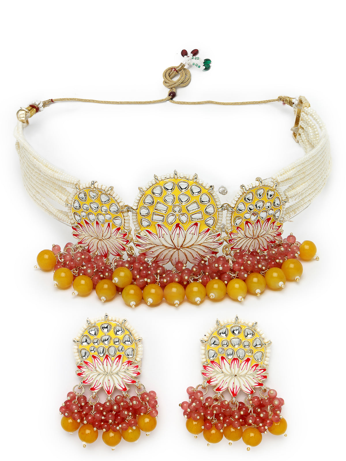 Studio Sukkhi Dazzling Gold Plated Yellow Kundan & Beads Choker Necklace Set For Women NS105822