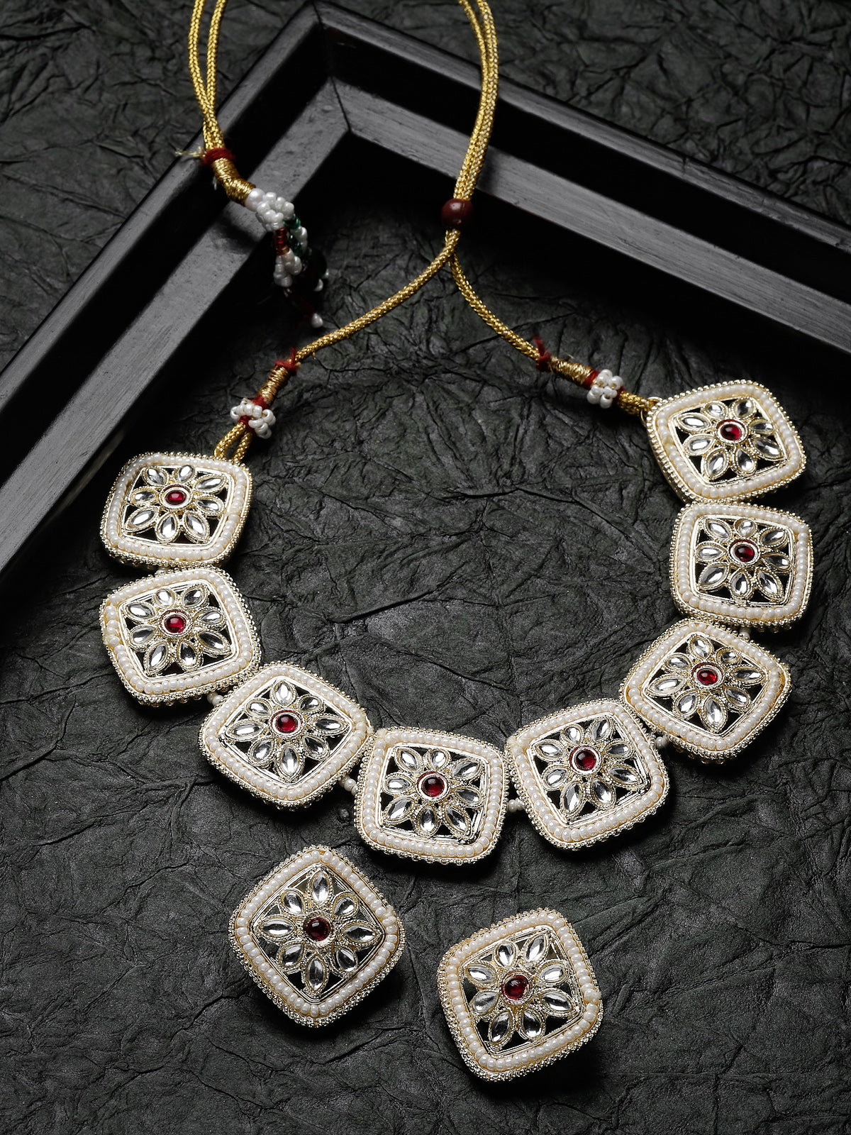 Studio Sukkhi Ravishing Gold Plated White Kundan & Beads Choker Necklace Set For Women NS105825