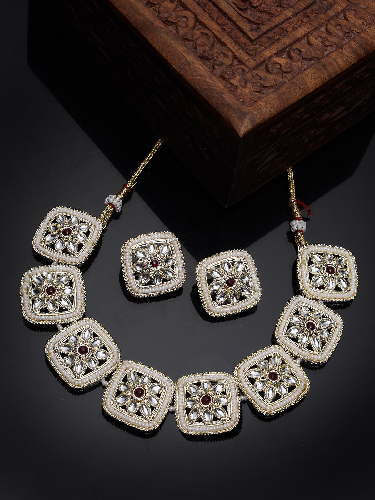 Studio Sukkhi Ravishing Gold Plated White Kundan & Beads Choker Necklace Set For Women NS105825