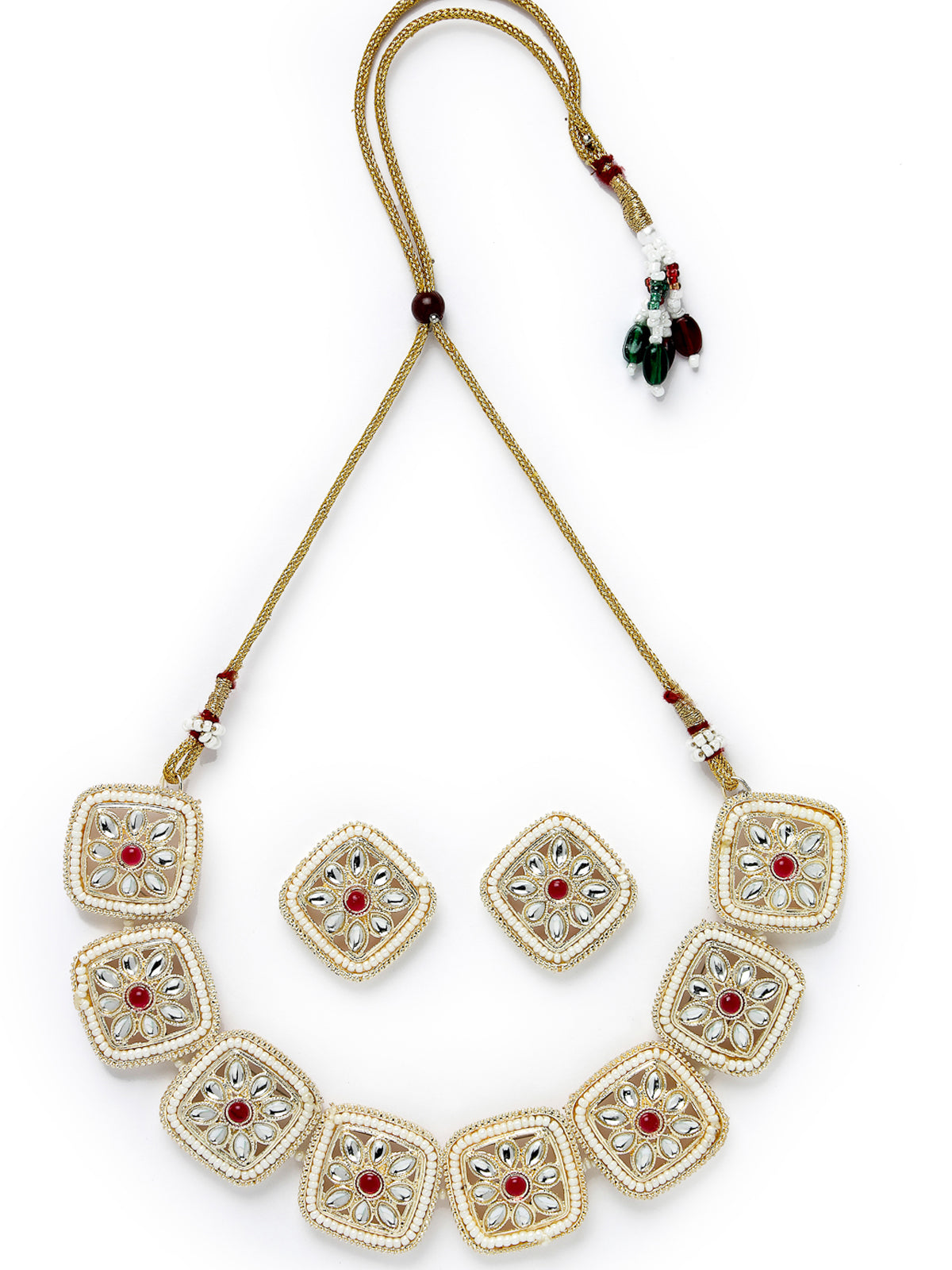 Studio Sukkhi Ravishing Gold Plated White Kundan & Beads Choker Necklace Set For Women NS105825