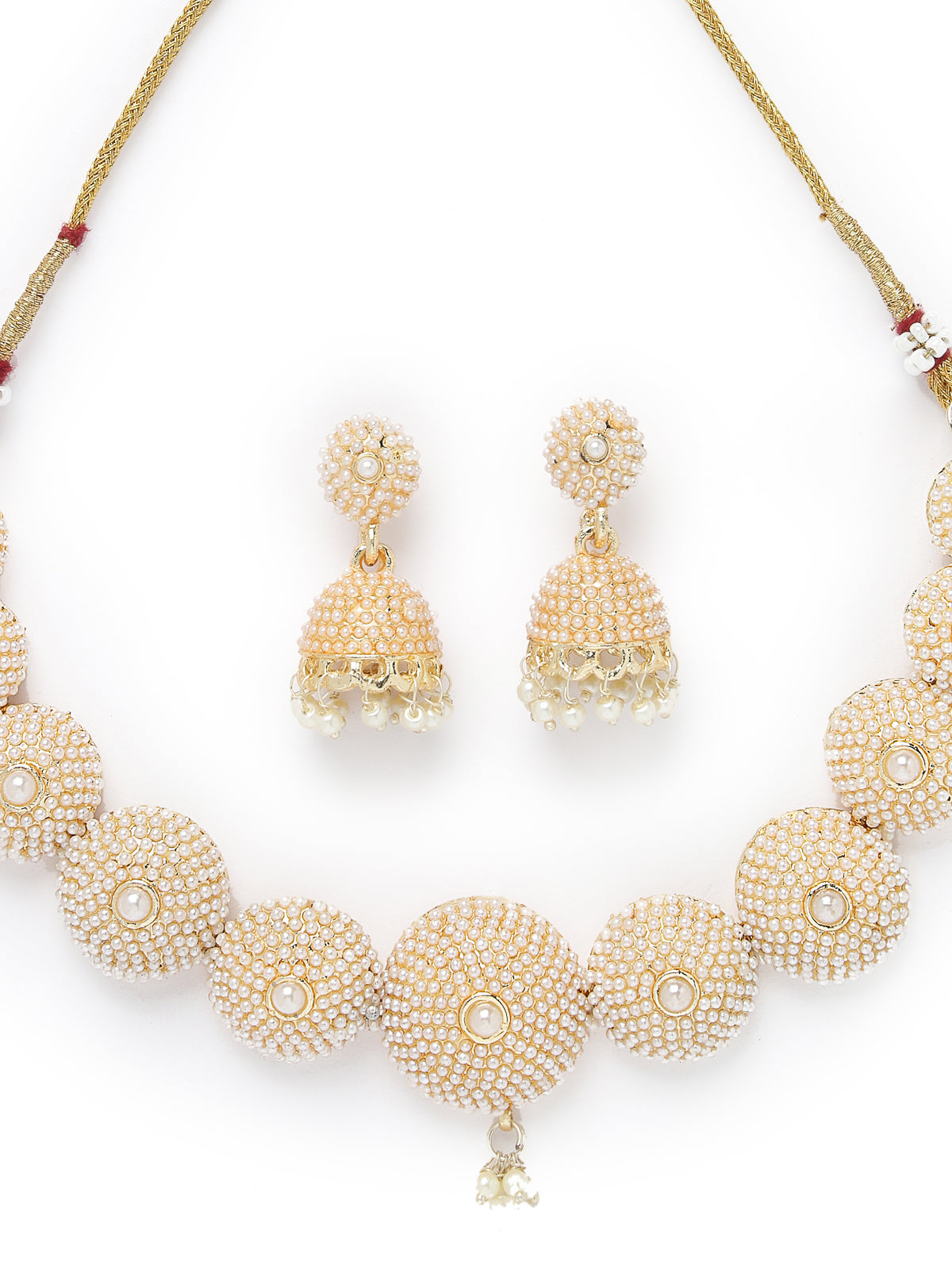 Studio Sukkhi Creative Gold Plated White Beads Choker Necklace Set For Women NS105826