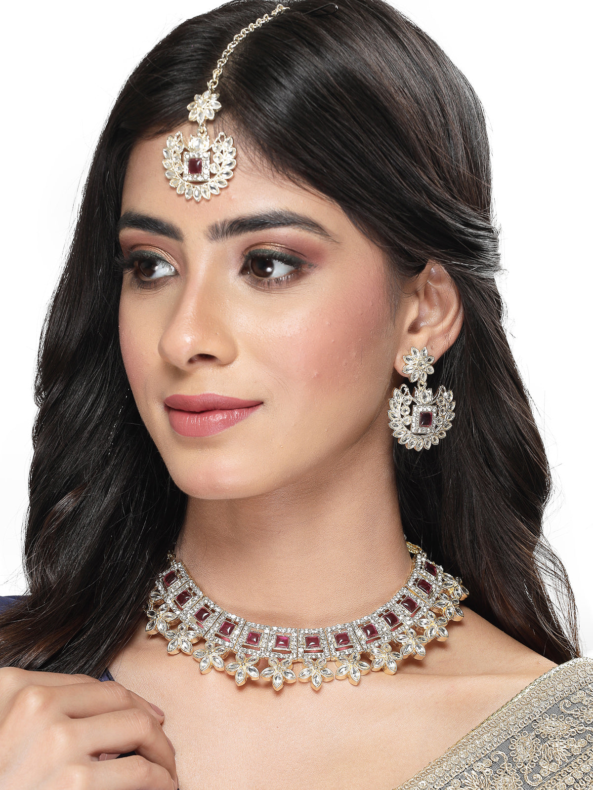 Studio Sukkhi Gorgeous Gold Plated Purple Kundan Choker Necklace Set For Women NS105827