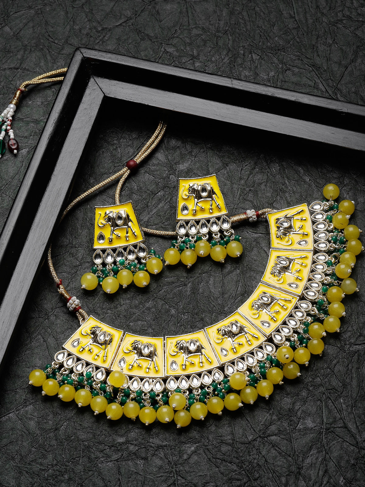 Studio Sukkhi Artistic Gold Plated Yellow Kundan & Beads Choker Necklace Set For Women NS105828