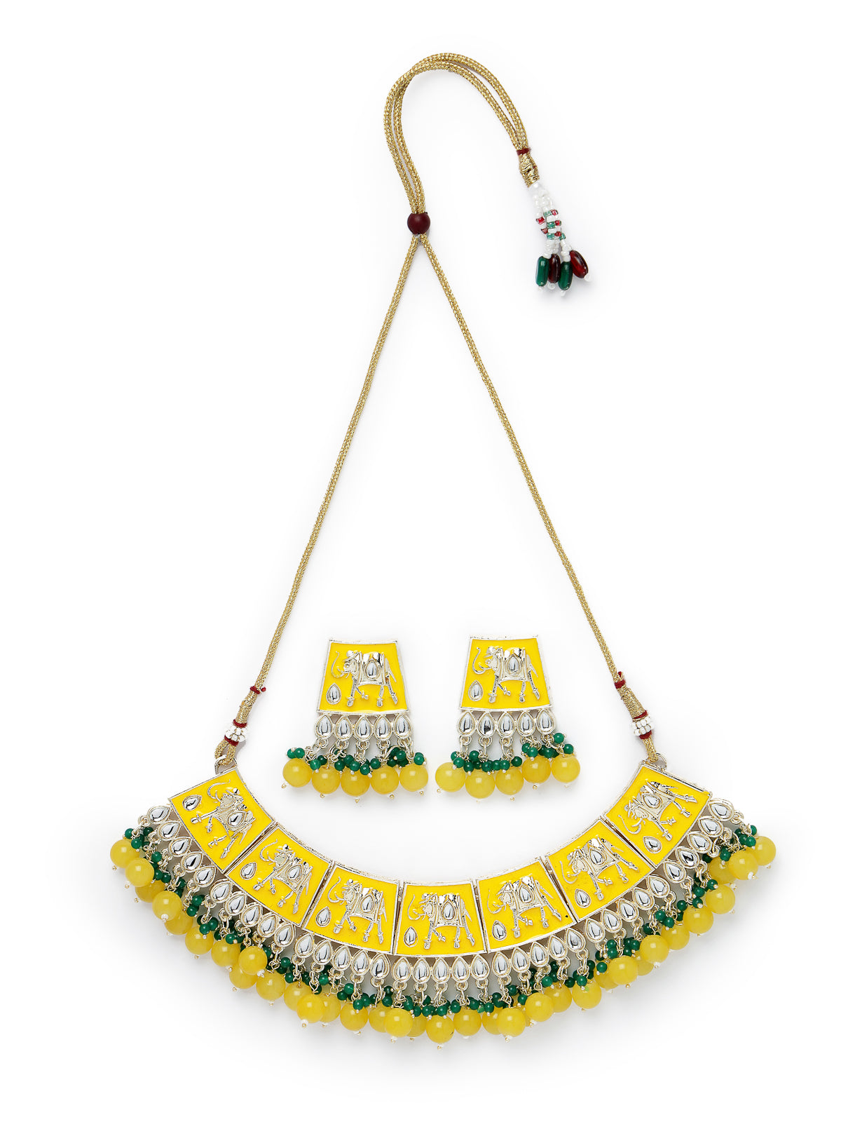 Studio Sukkhi Artistic Gold Plated Yellow Kundan & Beads Choker Necklace Set For Women NS105828