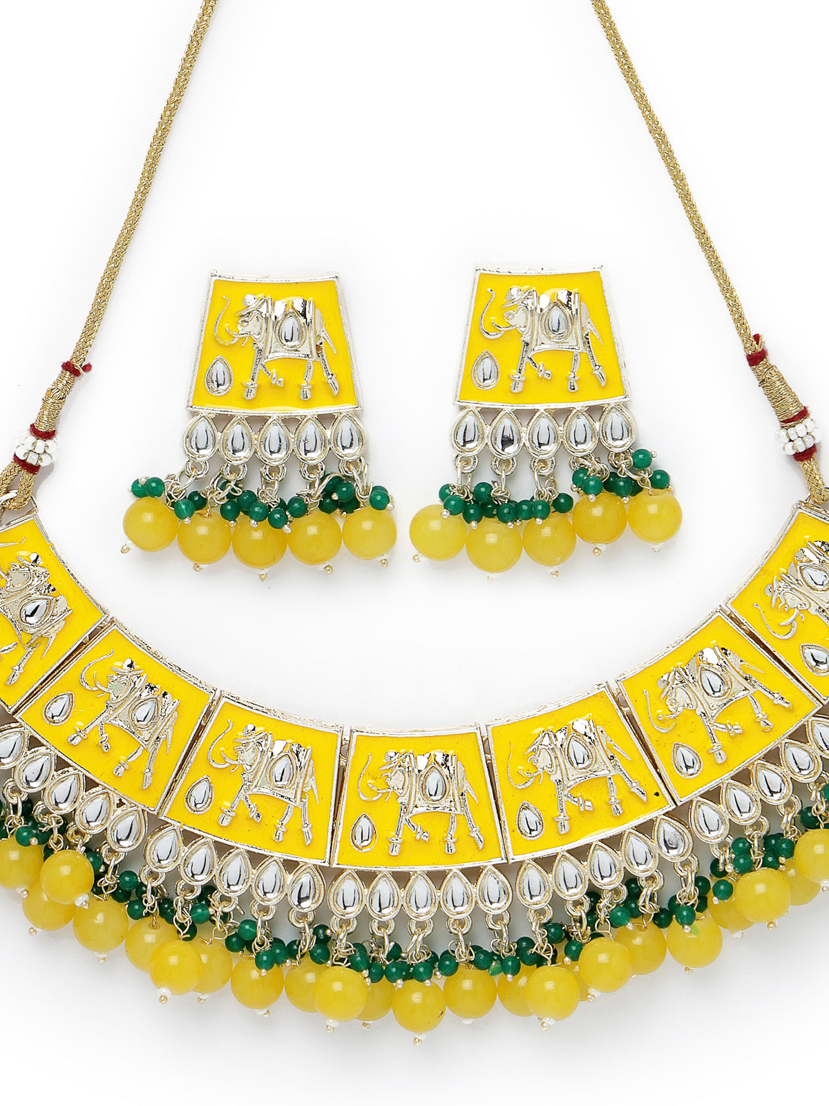 Studio Sukkhi Artistic Gold Plated Yellow Kundan & Beads Choker Necklace Set For Women NS105828