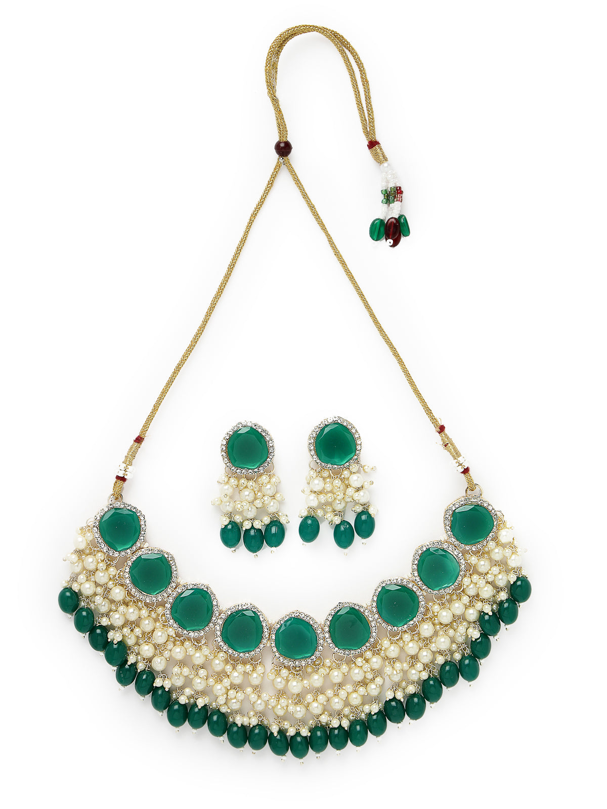 Studio Sukkhi Sparkling Gold Plated Green Kundan & Beads Choker Necklace Set For Women NS105829