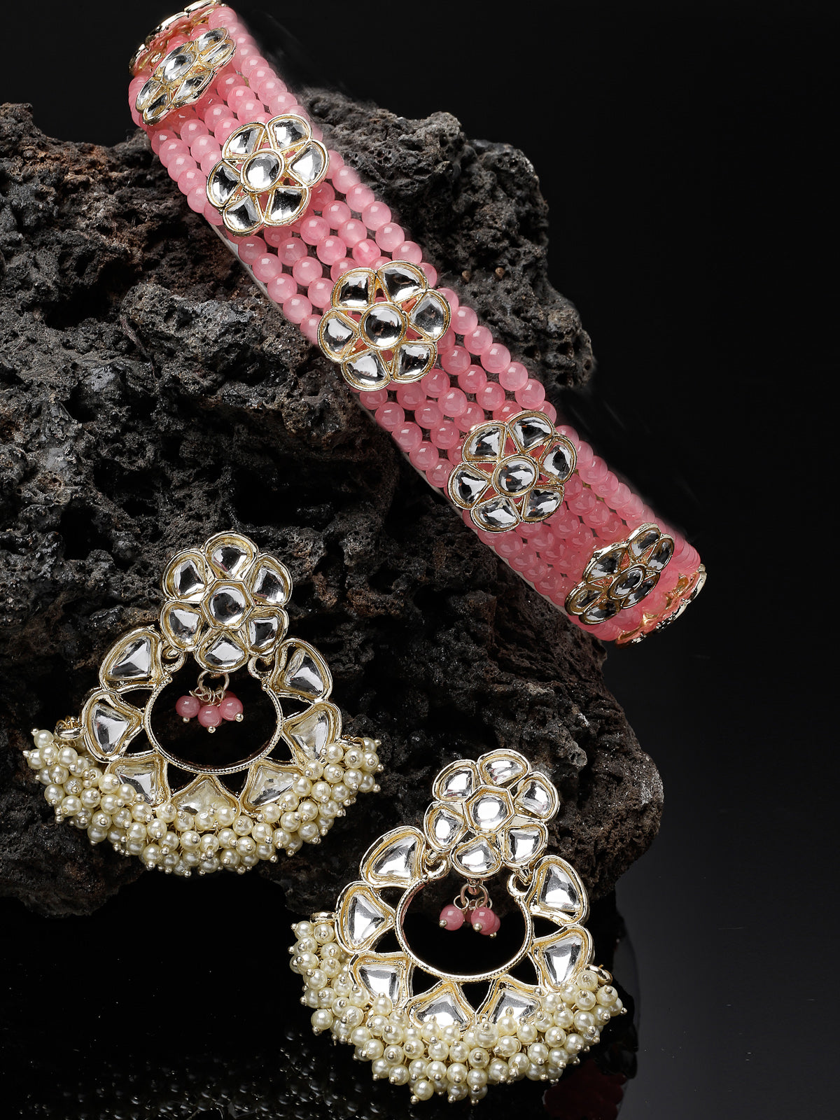 Studio Sukkhi Decorative Gold Plated Pink Kundan & Beads Choker Necklace Set For Women NS105832